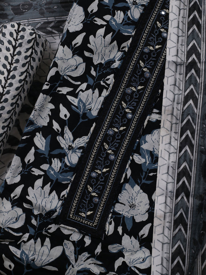 Patch Neck Cotton Blend Unstitched Suit With Dupatta