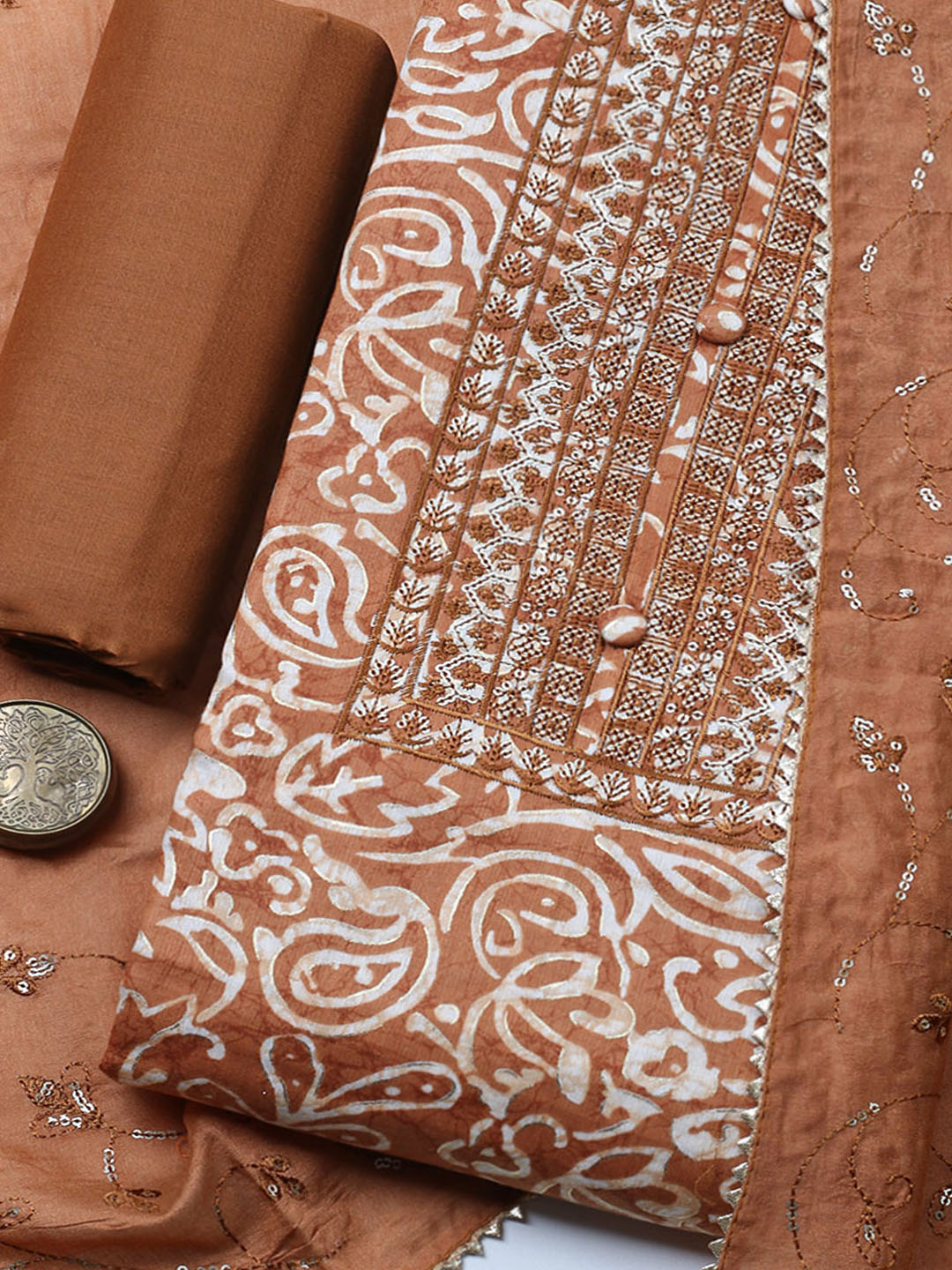 Embroidered Cotton Unstitched Suit With Pant &amp; Dupatta