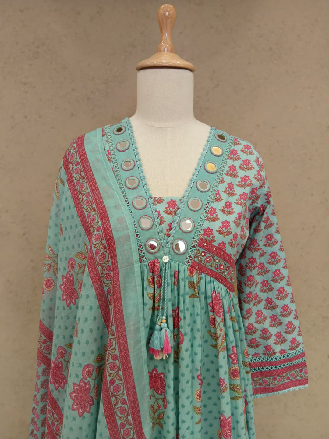 Printed Cotton Blend Kurta With Pants & Dupatta