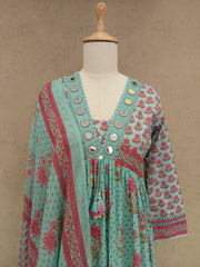 Printed Cotton Blend Kurta With Pants & Dupatta