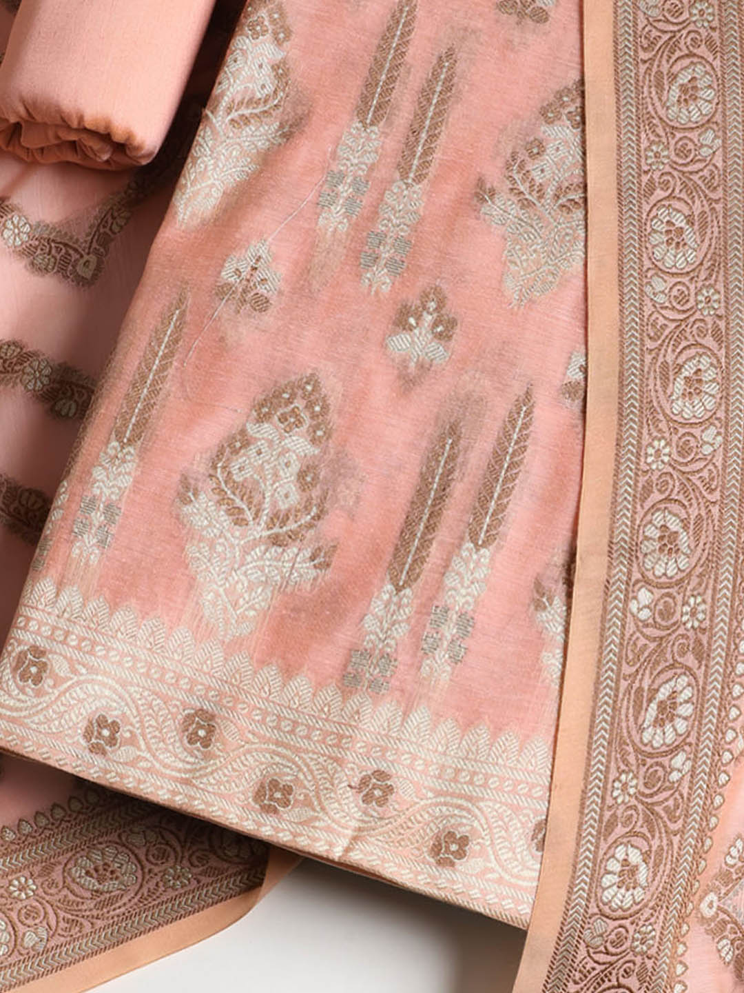 Woven Banarasi Chanderi Unstitched Suit With Dupatta