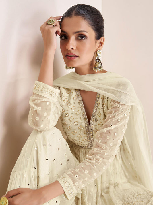 Embroidered Sequin Georgette Kurta With Sharara And Dupatta