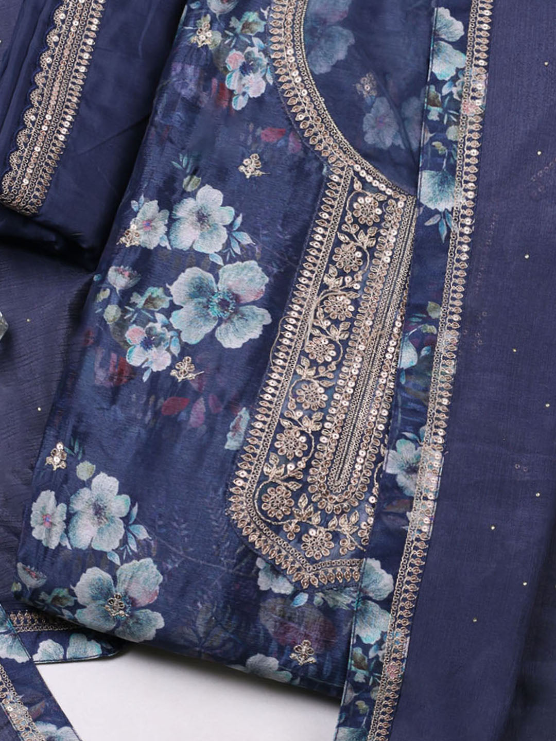 Printed Chinon Unstitched Suit With Pant &amp; Dupatta