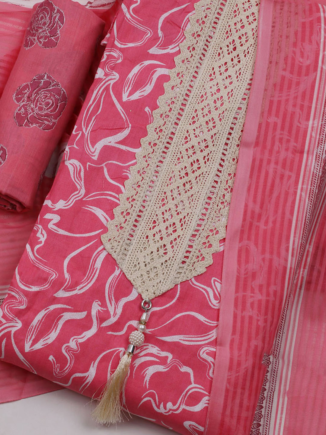 Printed Cotton Blend Unstitched Suit With Dupatta