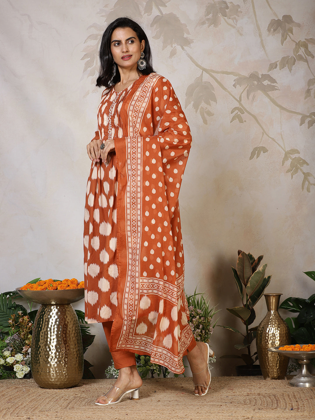 Printed Cotton Blend Kurta With Pants & Dupatta