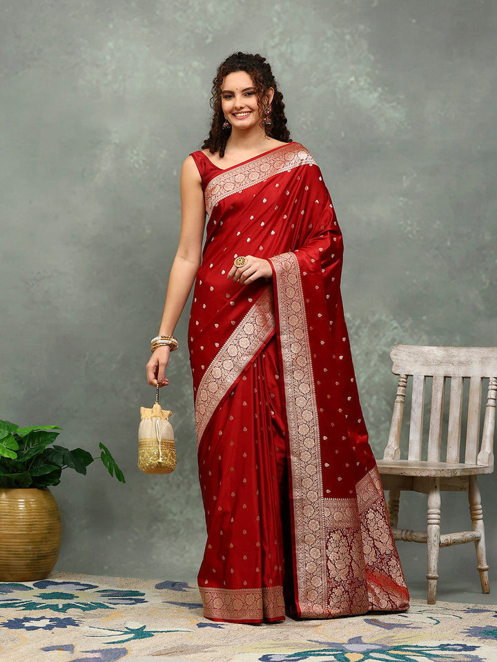 Zari Border Booti Art Silk Woven Saree