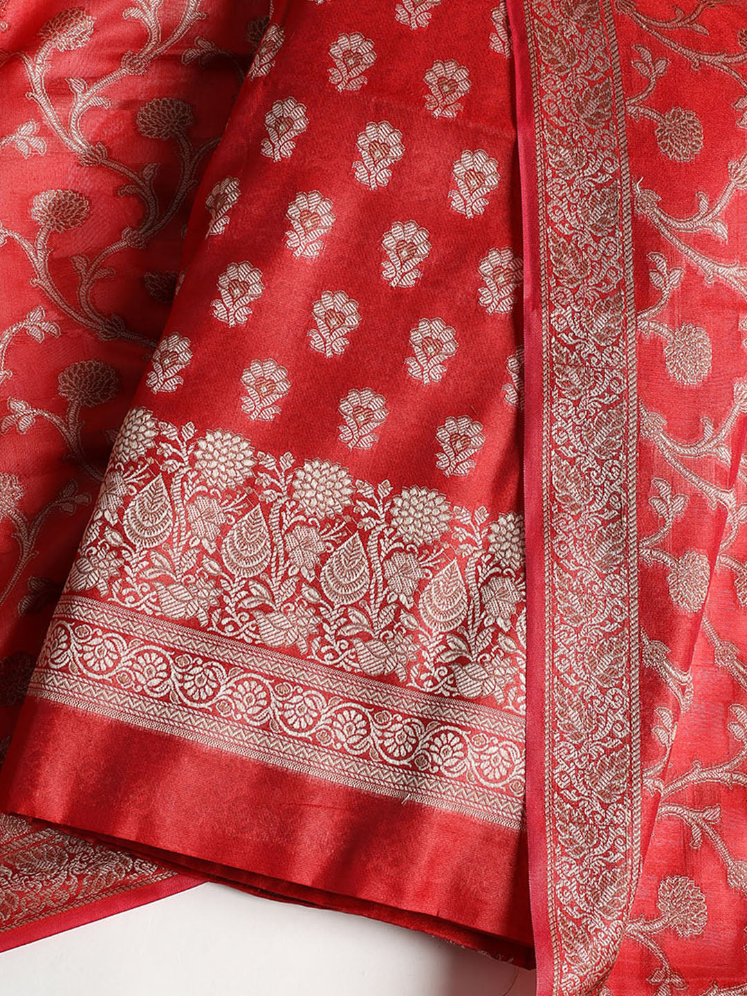 Woven Banarasi Chanderi Unstitched Suit With Dupatta