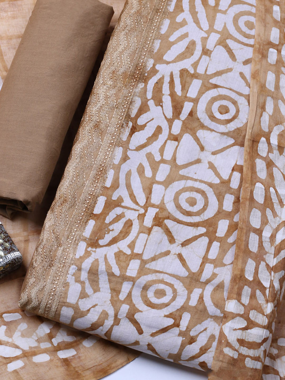 Printed Cotton Blend Unstitched Suit With Pant &amp; Dupatta