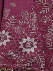 Embroidered Tissue Onion Pink Unstitched Suit With Pant & Dupatta