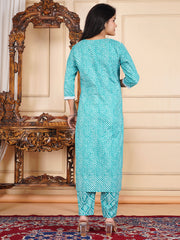 Neck Embroidery Cotton Blend Kurta With Pants & Dupatta