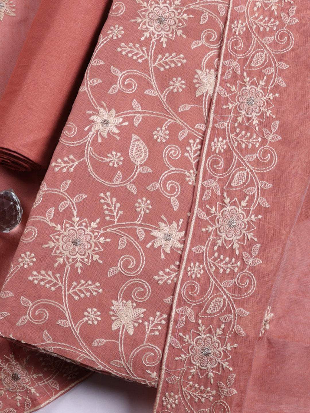 Embroidered Cotton Blend Unstitched Suit With Pant &amp; Dupatta
