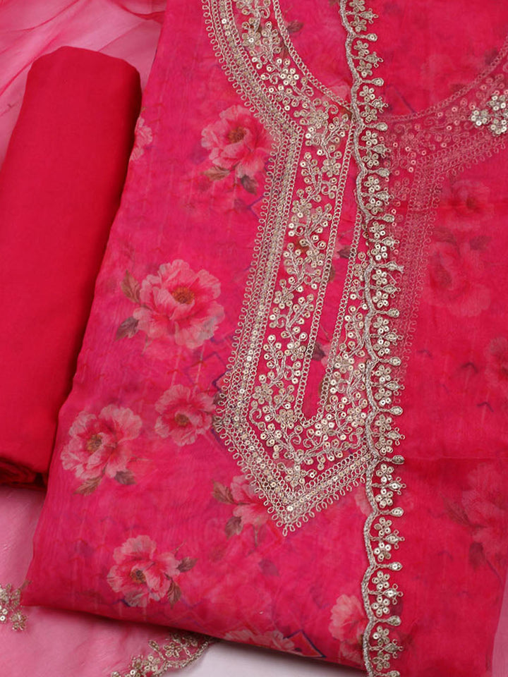 Embroidered Organza Unstitched Suit With Dupatta