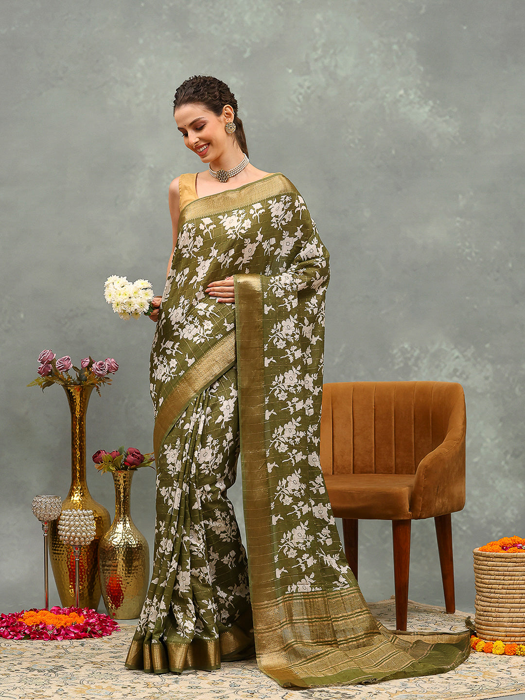 Floral Printed Art Silk Saree