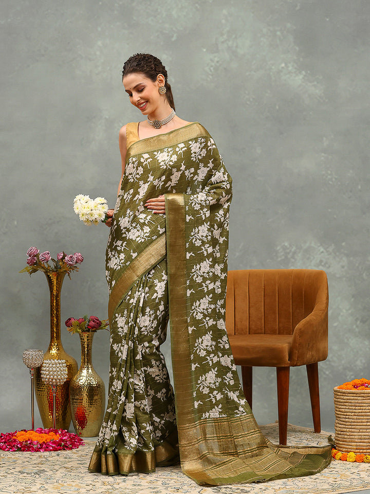 Floral Printed Art Silk Saree