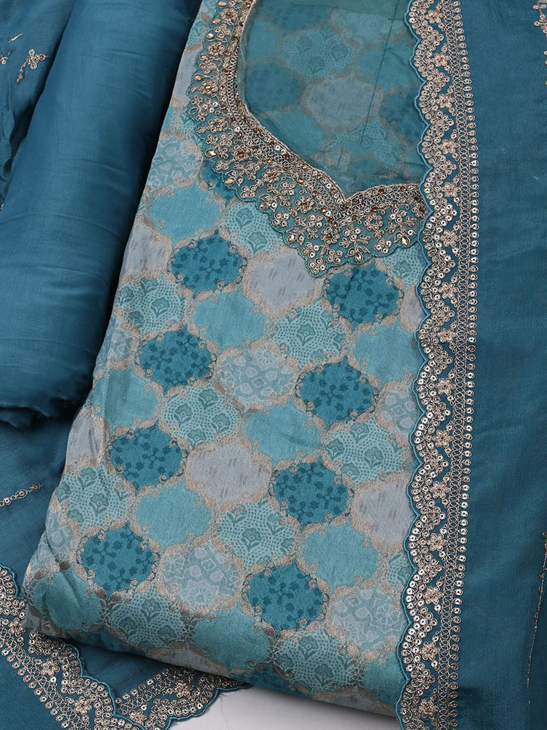 Woven Design Cotton Blend Unstitched Suit With Dupatta