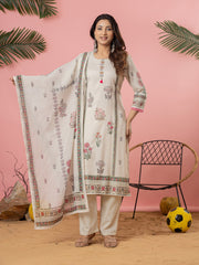 Printed Cotton Blend Kurta With Pant & Dupatta