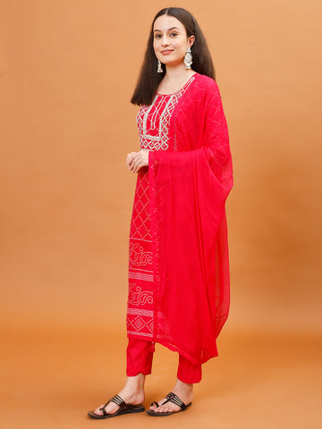 Gota Work Cotton Kurta With Pants & Dupatta