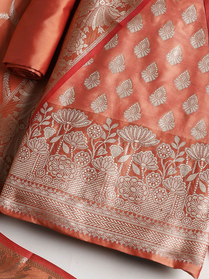 Woven Banarasi Chanderi Unstitched Suit With Dupatta