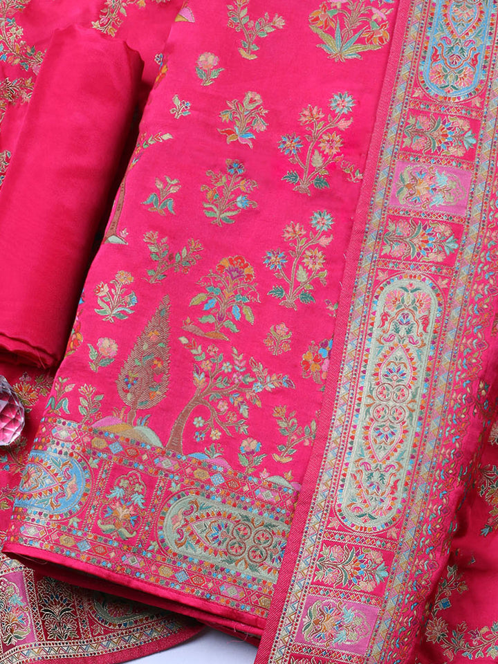 Woven Design Satin Unstitched Suit With Pant &amp; Dupatta