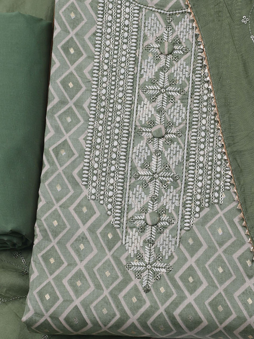Printed Cotton Blend Unstitched Suit With Dupatta