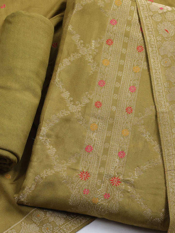 Pashmina Woven Design Unstitched Kurta With Pant &amp; Dupatta