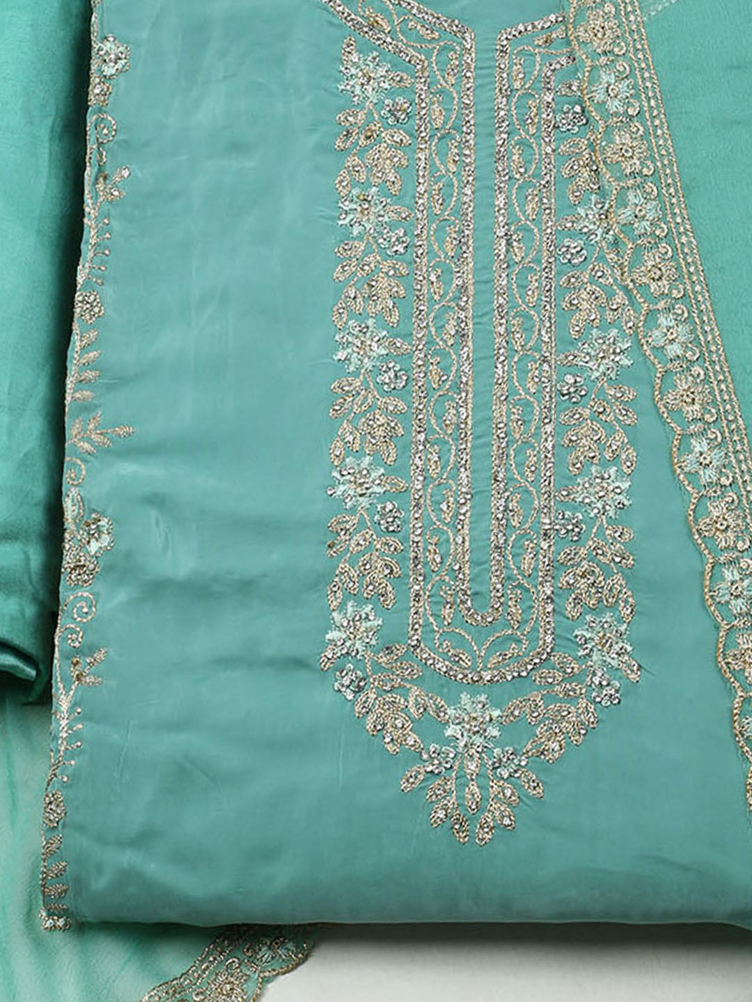 Embroidered Organza Unstitched Suit With Dupatta