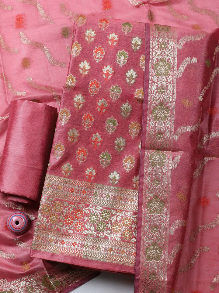 Banarasi Chanderi Unstitched Suit With Pant &amp; Dupatta