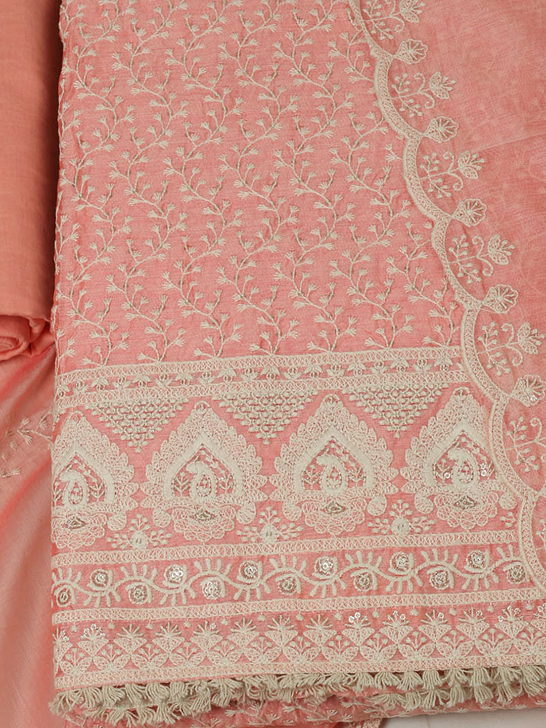 Embroidered Chanderi Unstitched Suit With Pant &amp; Dupatta