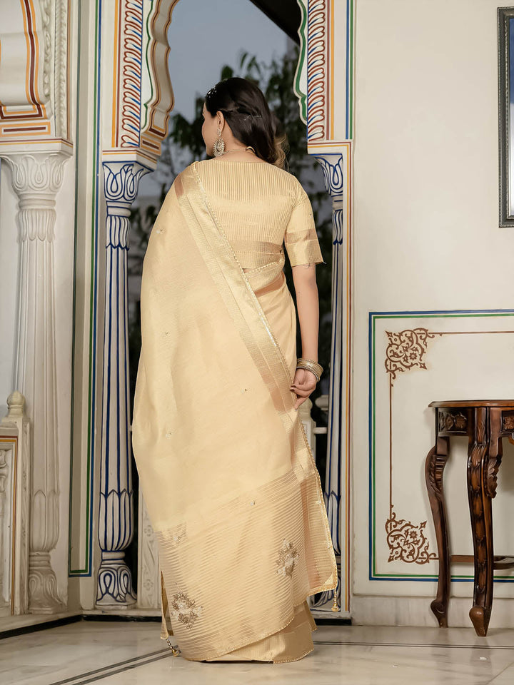 Plain Woven Border Linen Saree