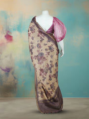 Digital Printed Art Silk Lavender Beige Saree