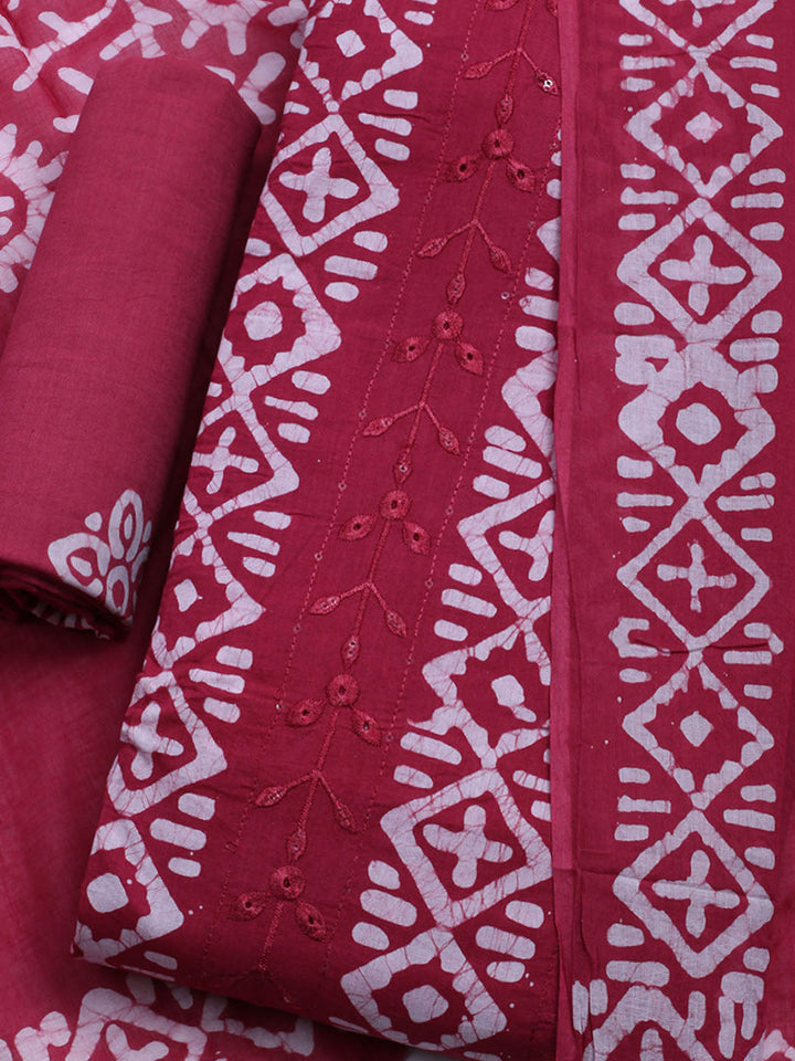 Printed Cotton Blend Unstitched Kurta With Pant &amp; Dupatta