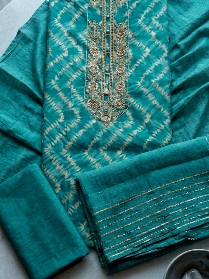 Embroidered Cotton Blend Unstitched Suit With Pant &amp; Dupatta