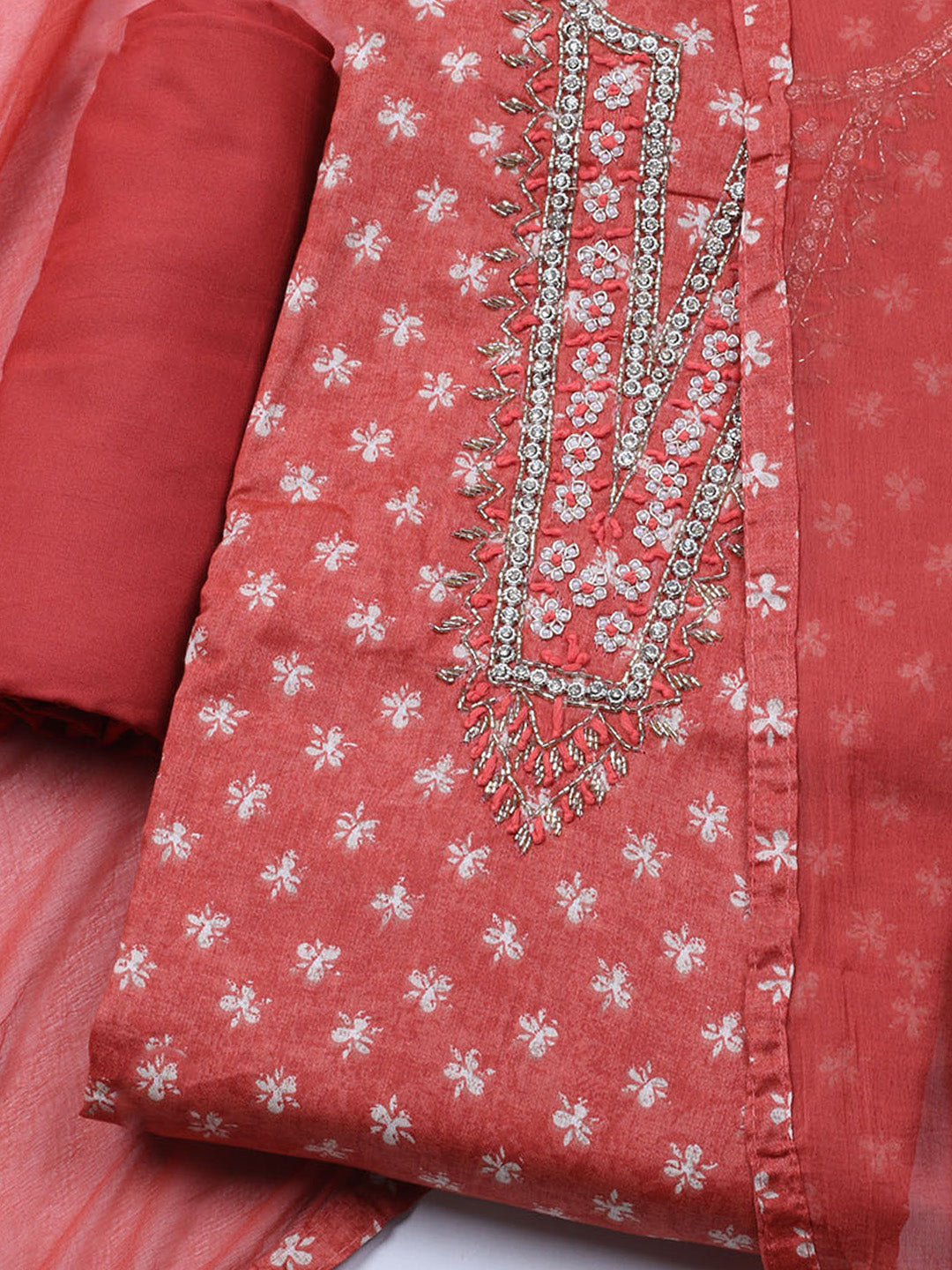 Embroidered Cotton Blend Unstitched Suit With Dupatta