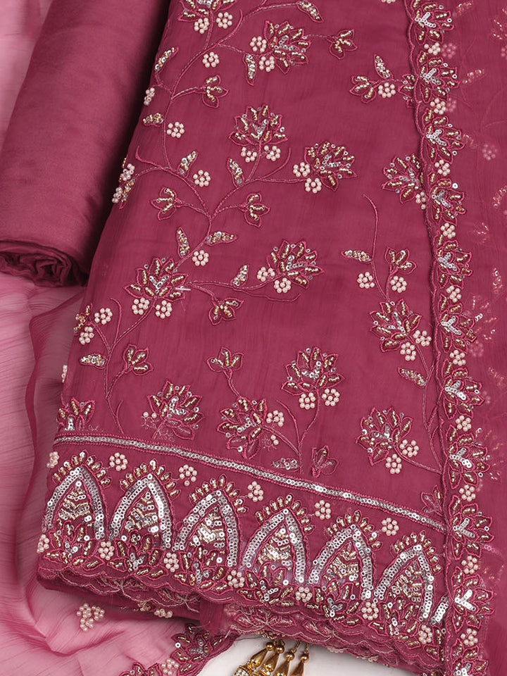 Embroidered Chiffon Unstitched Suit With Dupatta