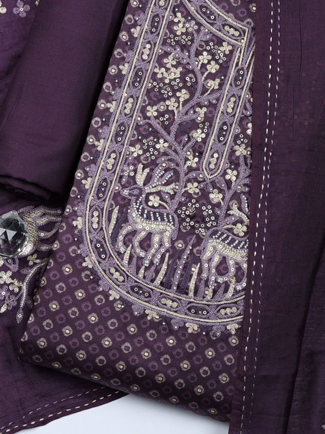 Embroidered Cotton Blend Unstitched Suit With Pant &amp; Dupatta