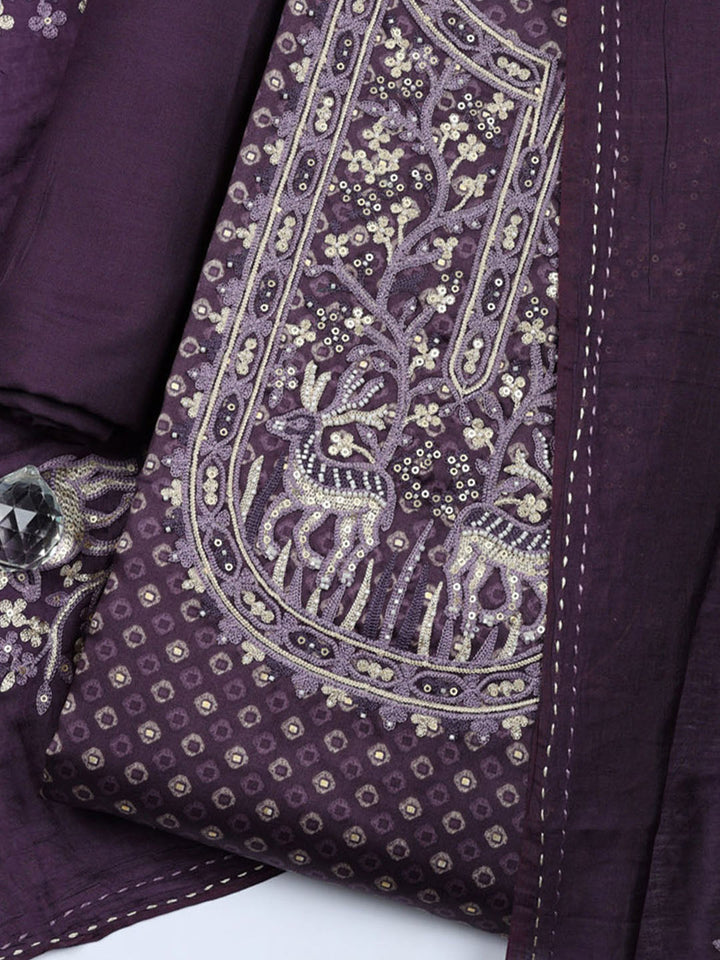 Embroidered Cotton Blend Unstitched Suit With Pant &amp; Dupatta