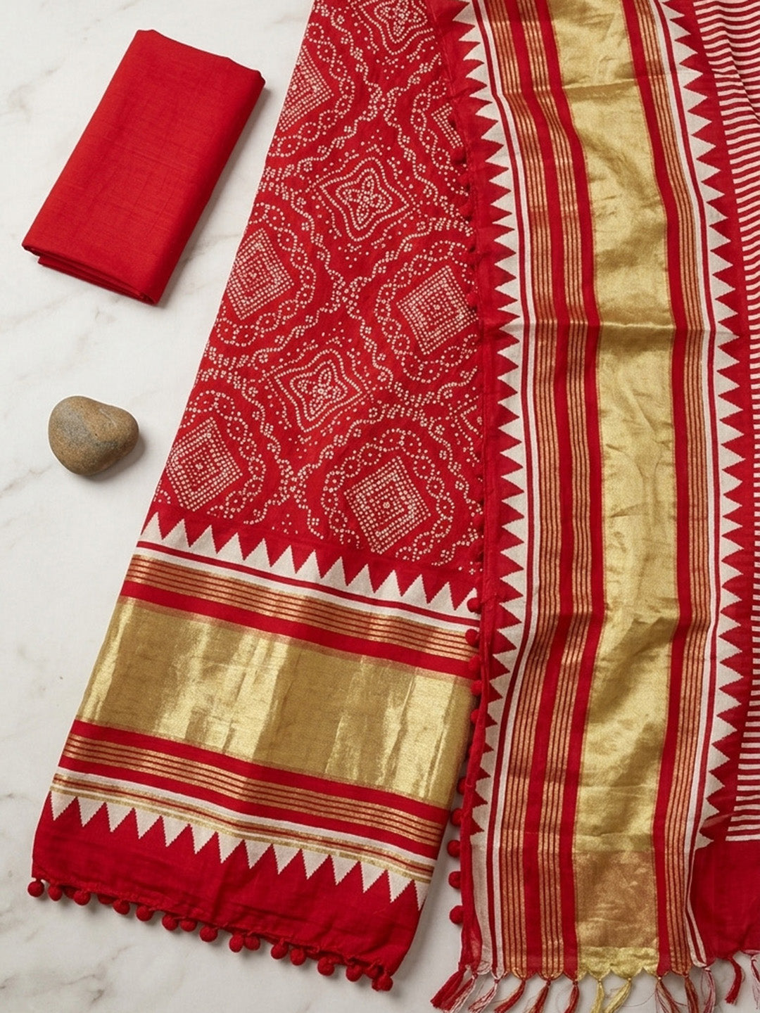 Embroidered Art Silk Unstitched Suit With Pant &amp; Dupatta