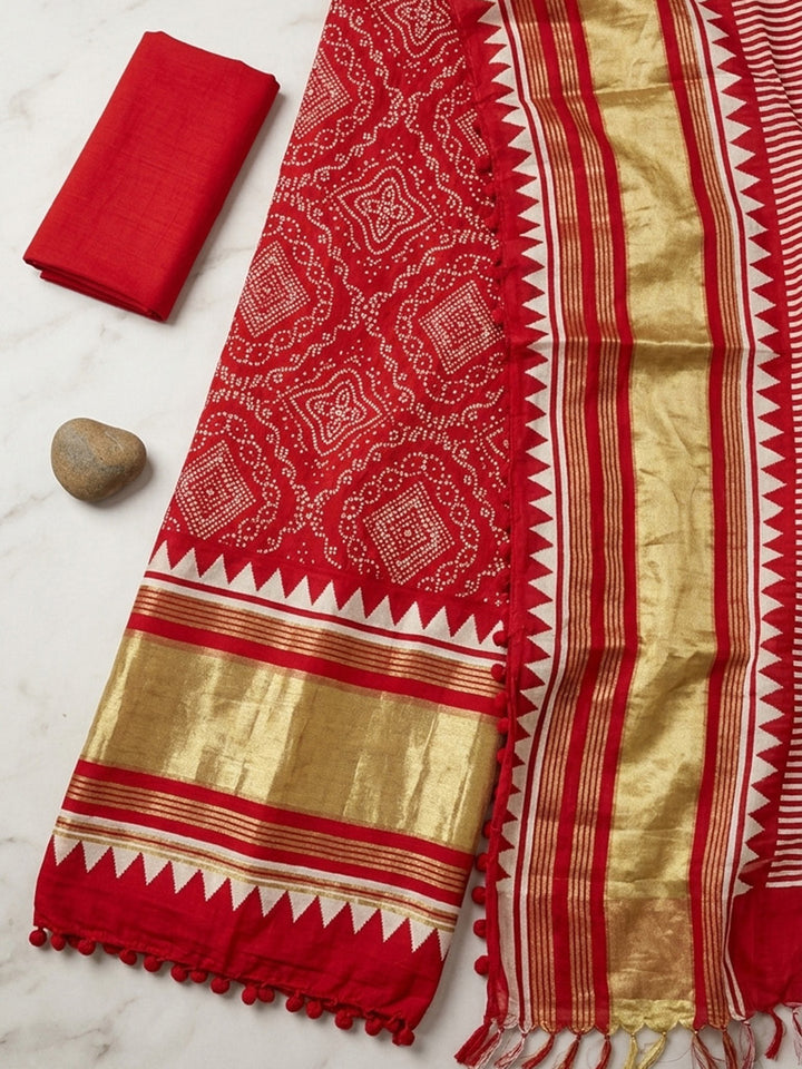 Embroidered Art Silk Unstitched Suit With Pant &amp; Dupatta