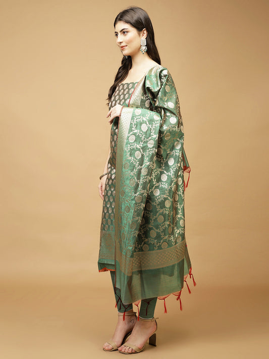 Woven Chanderi Unstitched Suit Piece With Dupatta