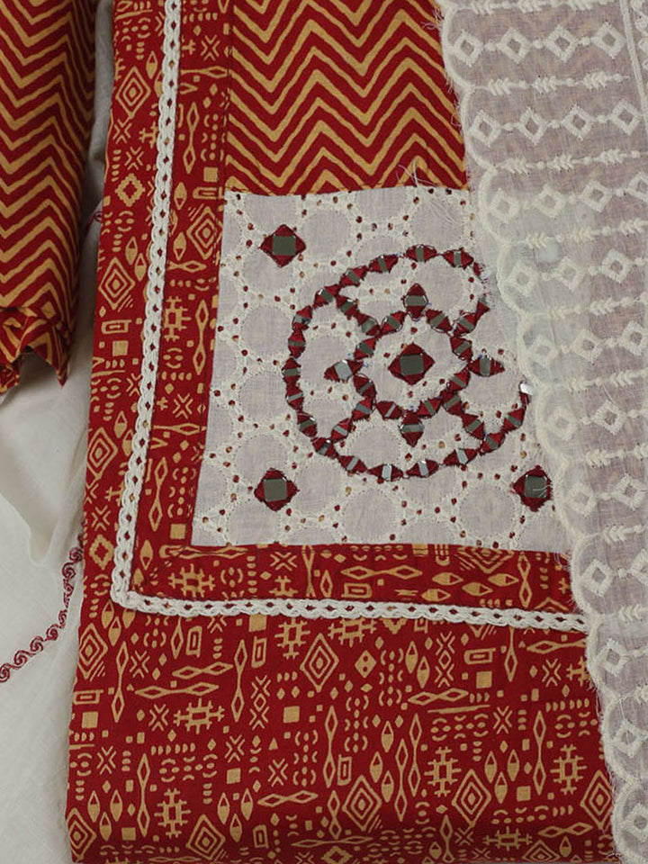 Printed Cotton Unstitched Kurta With Pant &amp; Dupatta
