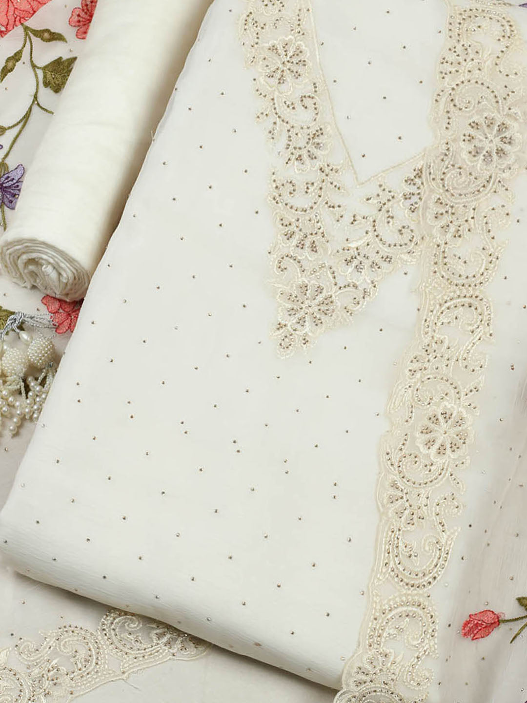 Embellished Organza Unstitched Suit With Pant &amp; Dupatta