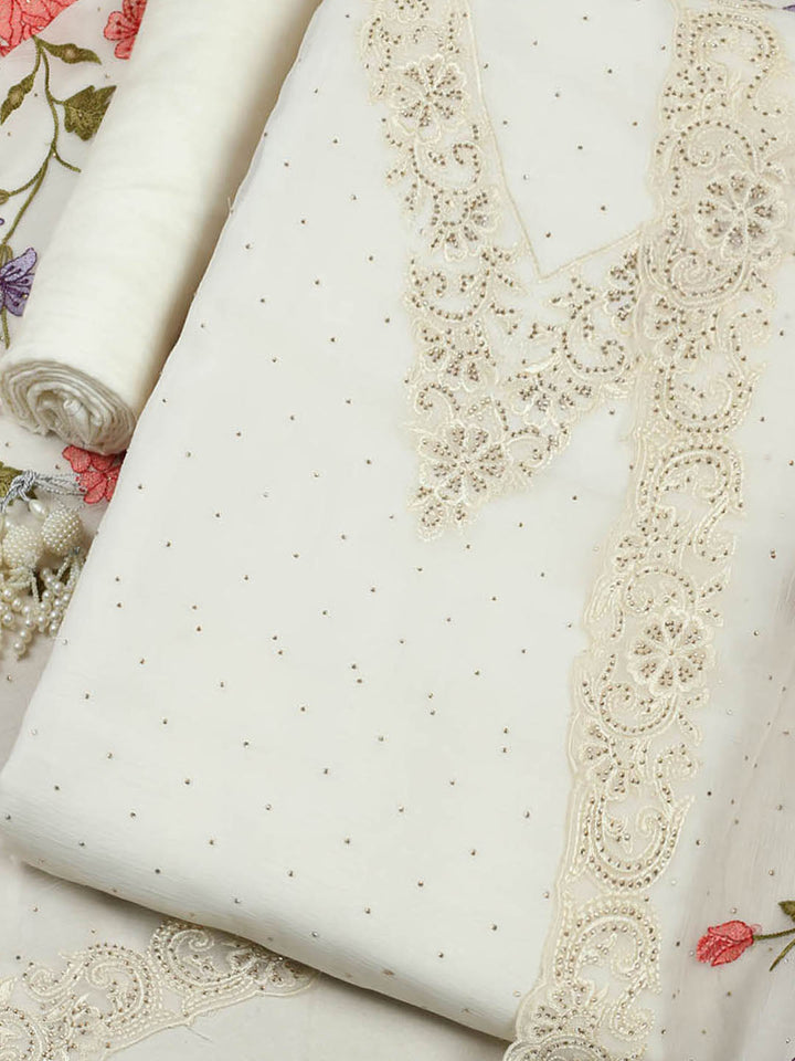 Embellished Organza Unstitched Suit With Pant &amp; Dupatta