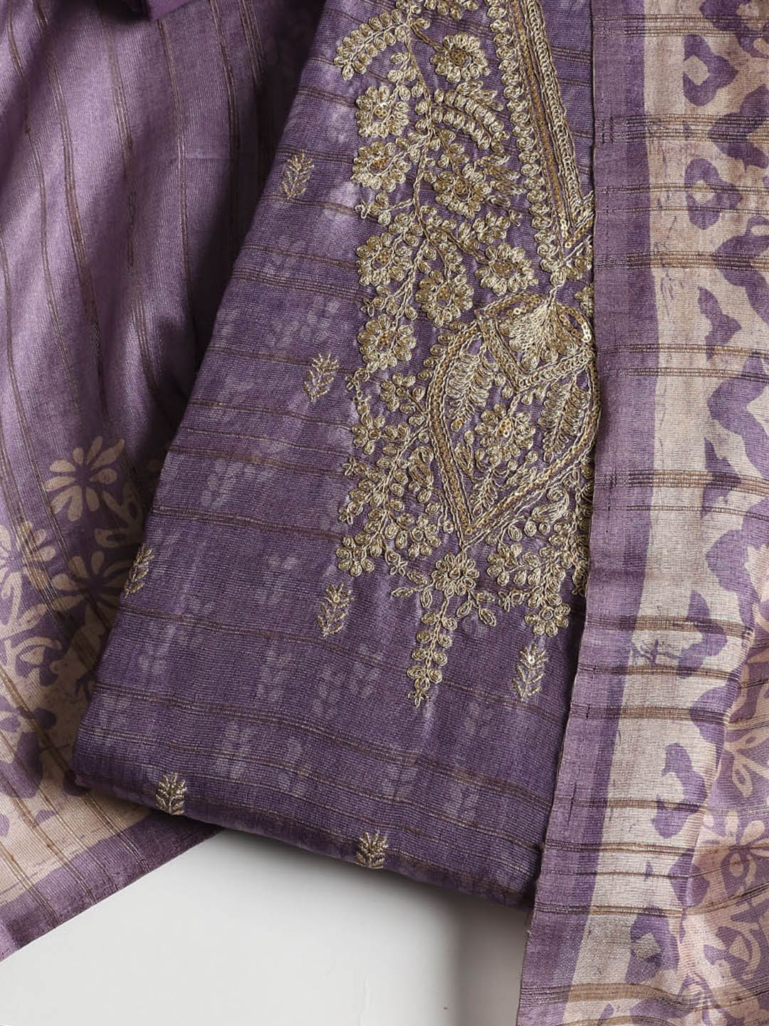 Neck Embroidered Chanderi Unstitched Suit With Dupatta