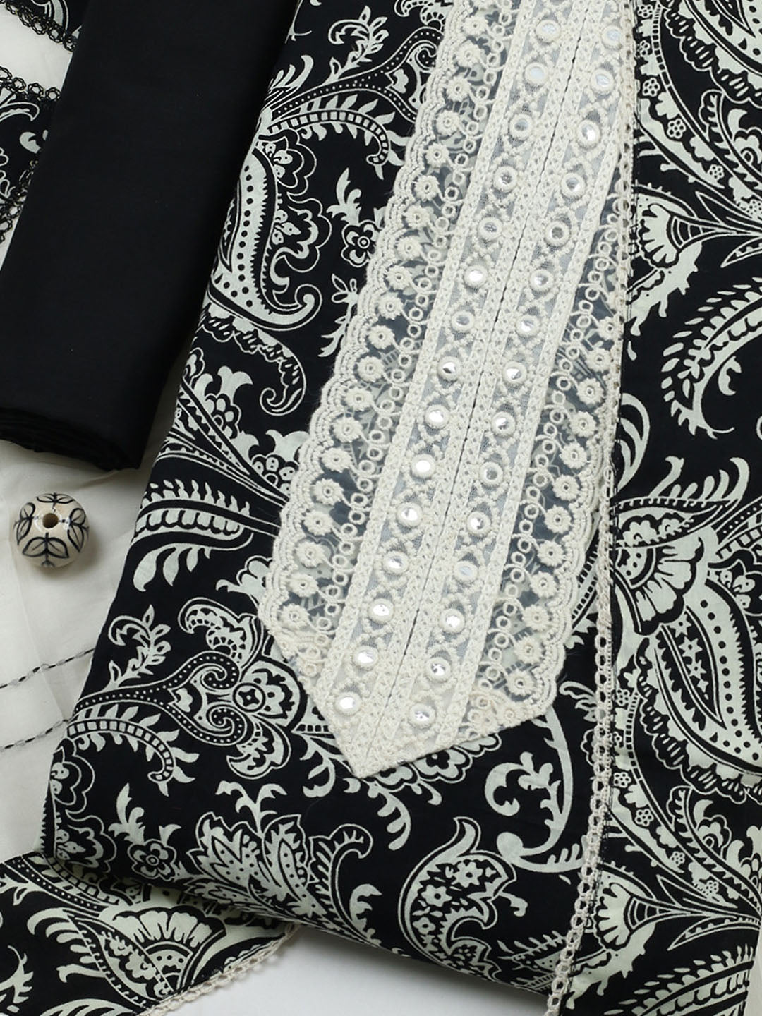 Embroidered Cotton Blend Unstitched Suit With Pant &amp; Dupatta