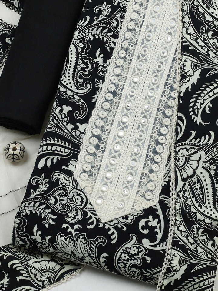 Embroidered Cotton Blend Unstitched Suit With Pant &amp; Dupatta