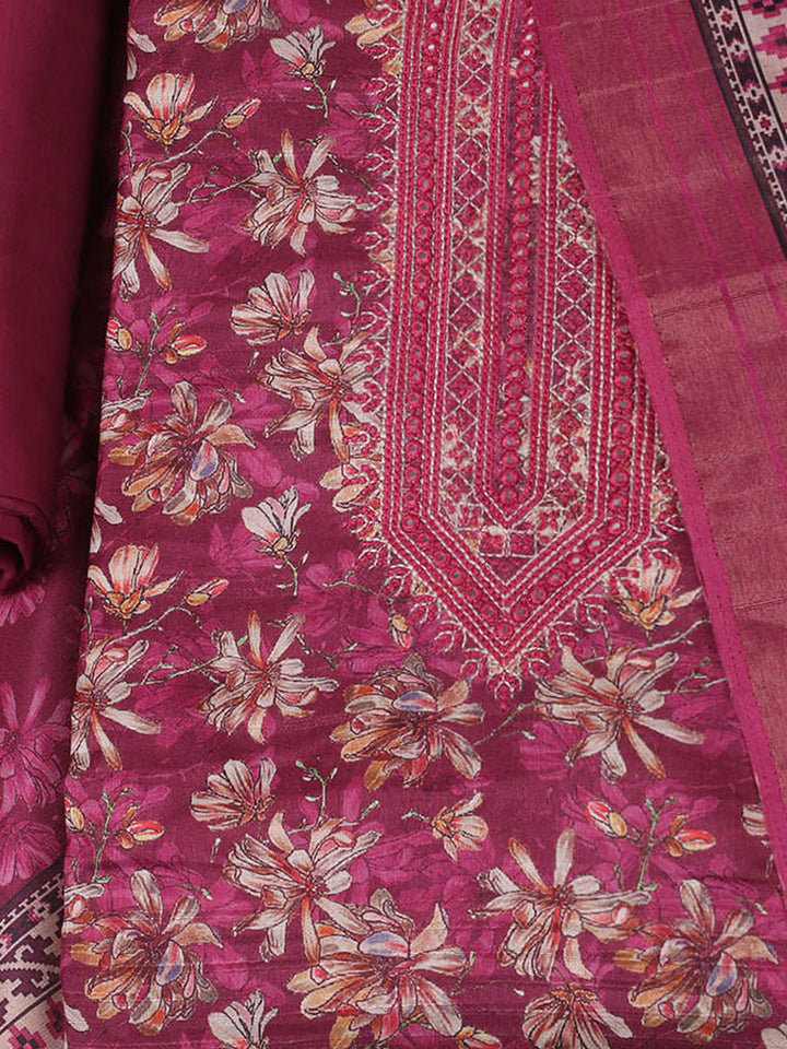 Embroidered Tussar Unstitched Suit With Pant Dupatta