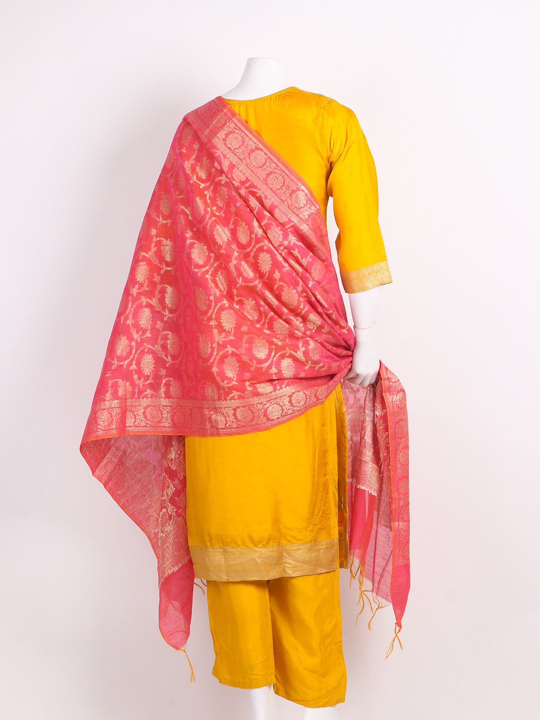 Banarasi Weave Tissue Kurta With Pants &amp; Dupatta