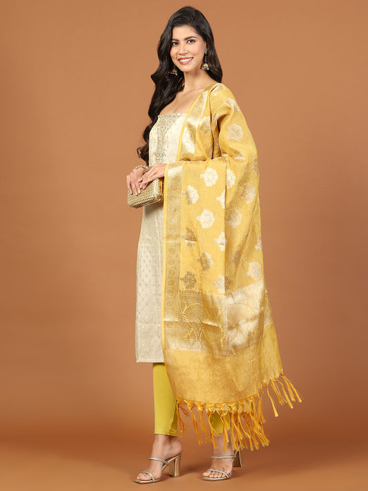 Neck Embroidered Tissue Unstitched Suit Piece With Dupatta