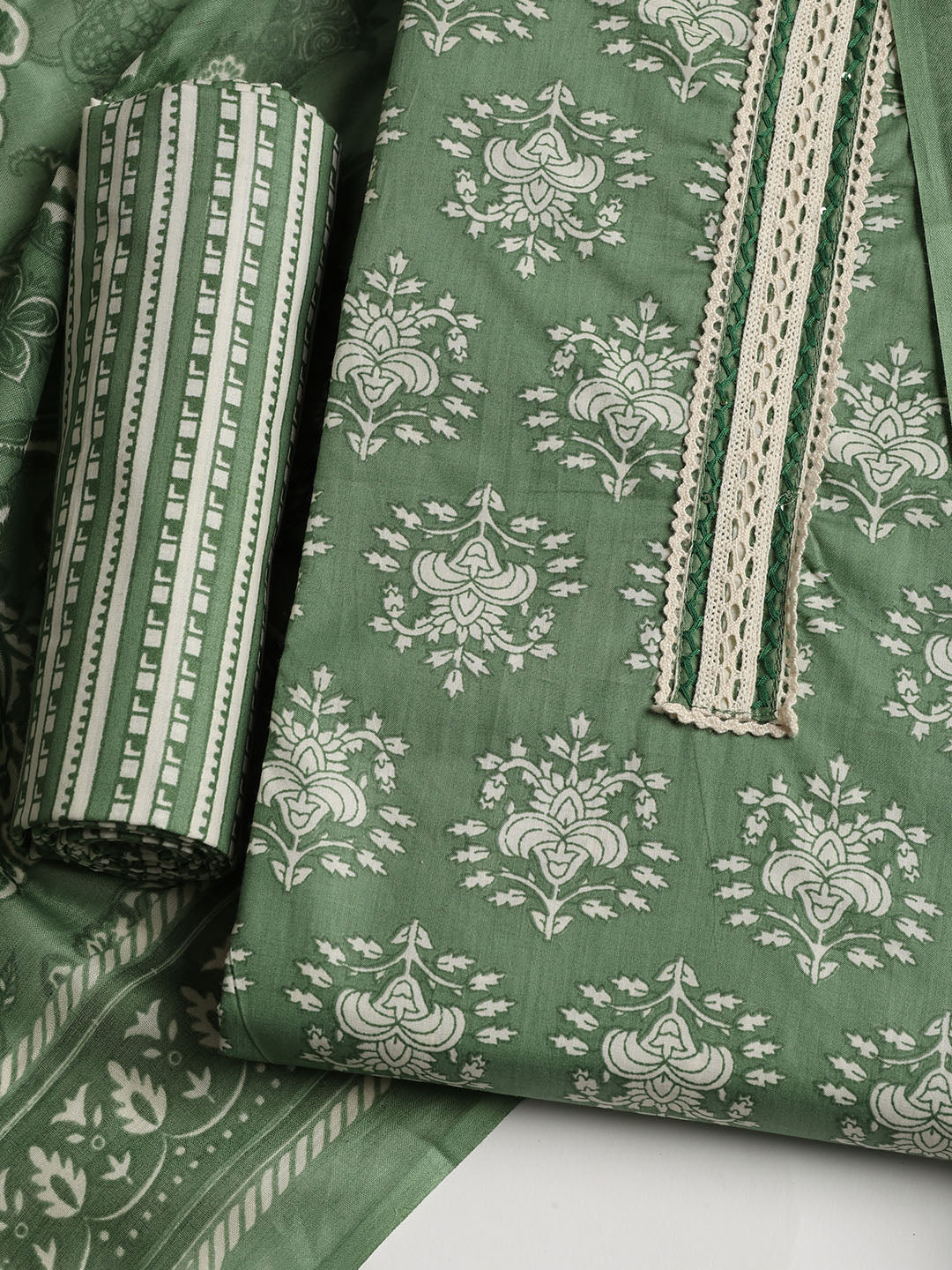 Patch Neck Cotton Blend Unstitched Suit With Dupatta