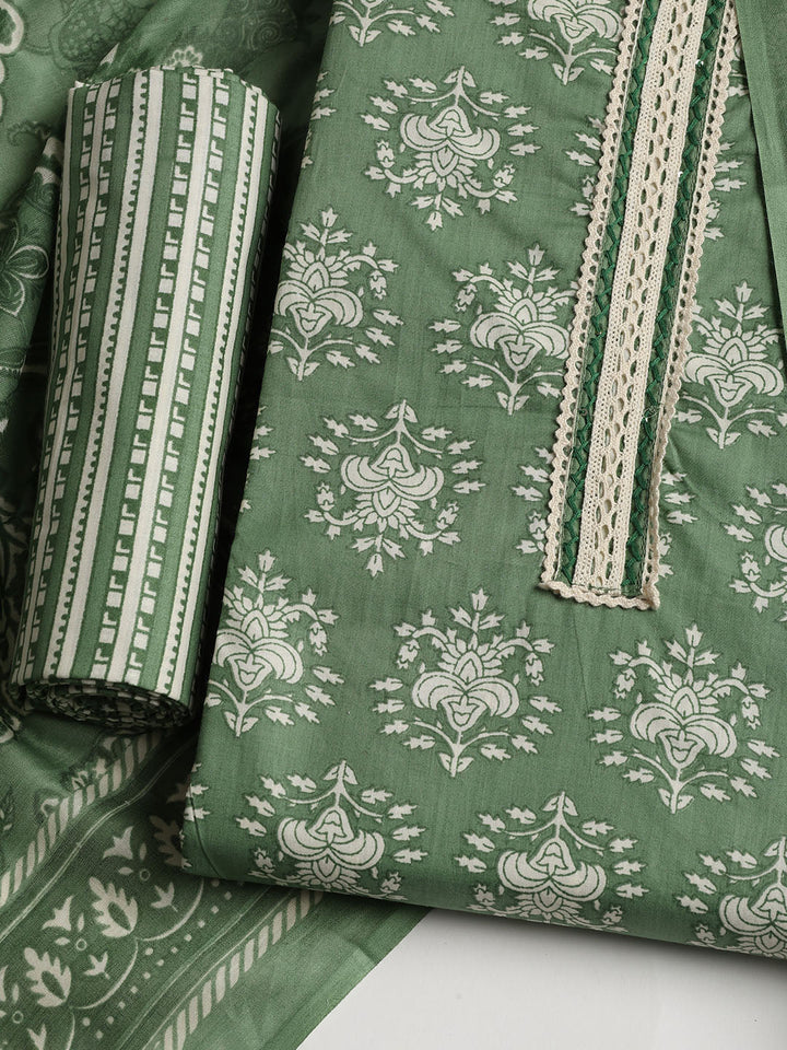 Patch Neck Cotton Blend Unstitched Suit With Dupatta